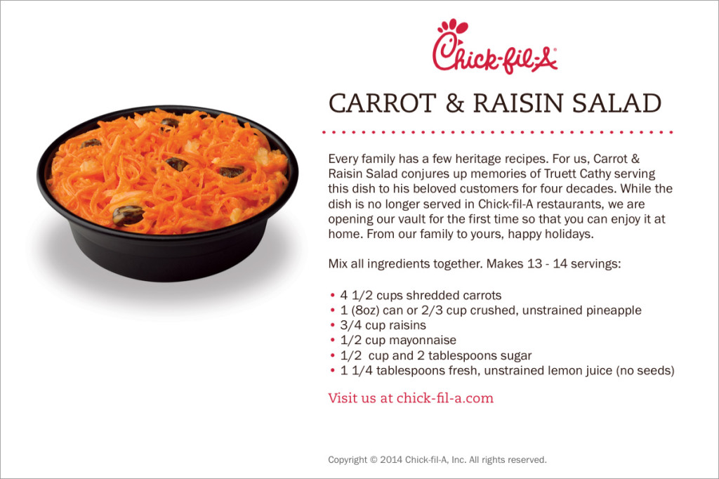 Carrot and raisin recipe card